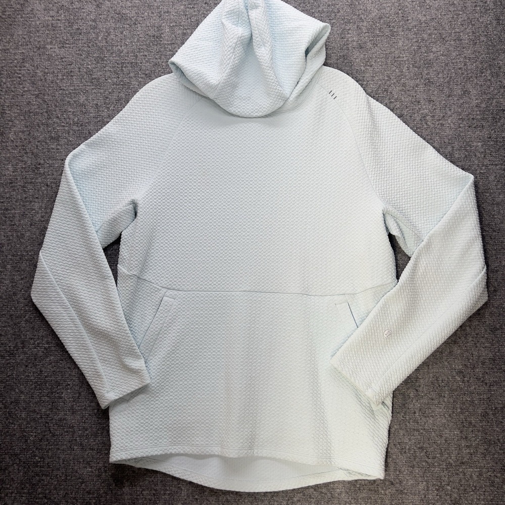 Lululemon Womens Textured Hoodie Pullover Light Blue Thumbholes Kangaroo‎ Pocket